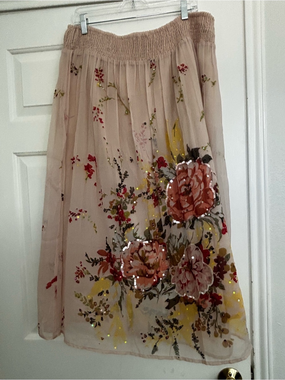 Soft Surroundings Blush Floral Sequin Midi Skirt